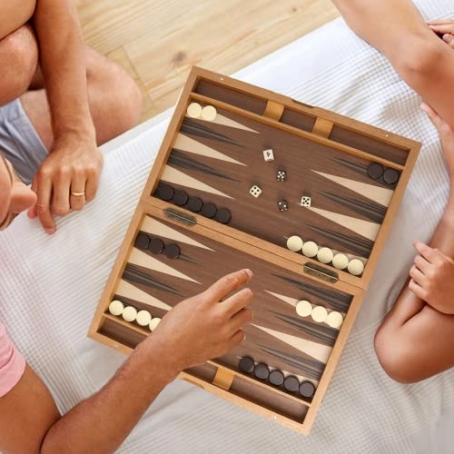 Wooden Folding Inlay Backgammon - Premium Double Stripe