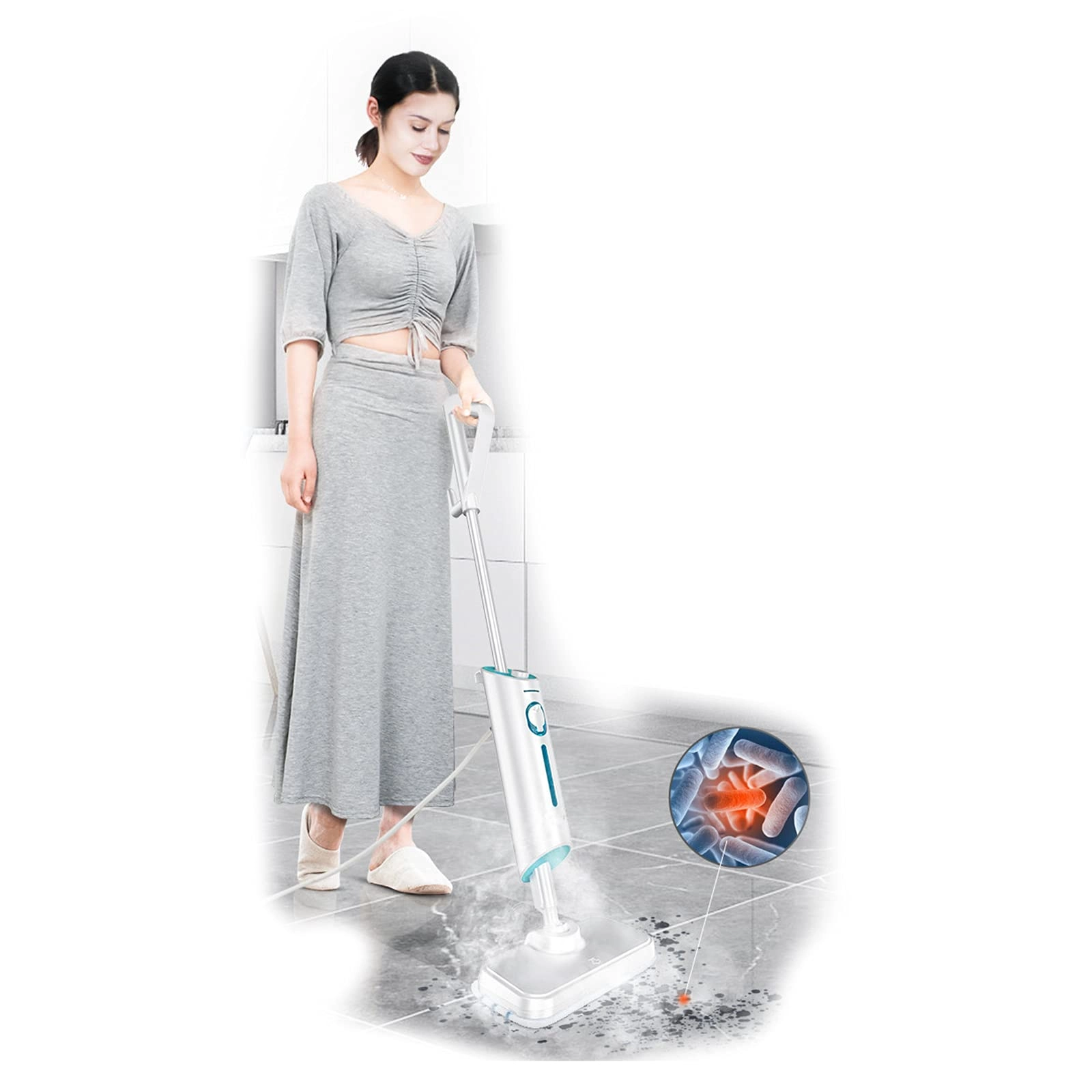 Handheld Steam Mop Cleaner - Silver 1 Mop Pad Flat mop