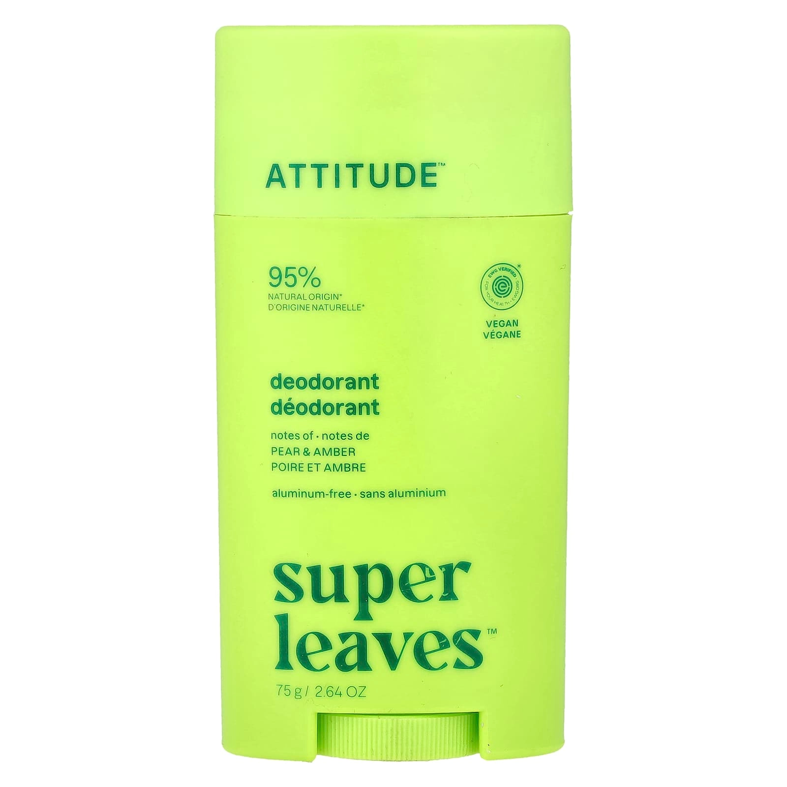 ATTITUDE Super Leaves Deodorant Stick - Pear & Amber 2.64 oz (75 g)