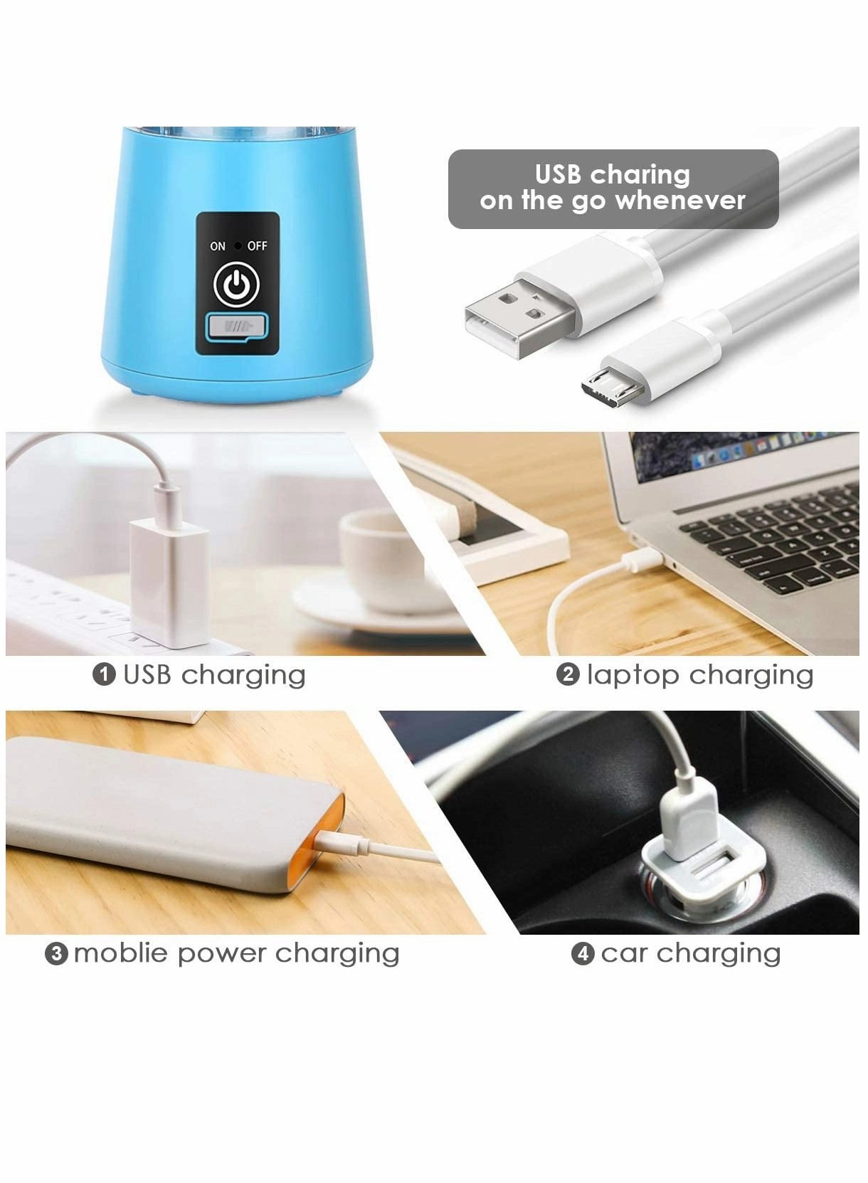 Portable Blender - USB Rechargeable 304 Stainless Steel Blades Personal Travel Size