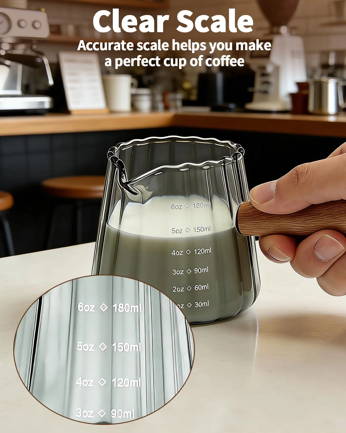 Espresso Measuring Cup - Wood Handle 180 ml