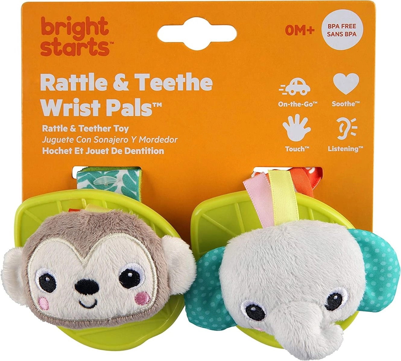 Rattle & Teethe Wrist Pals - Bpa-Free Silicone Leaf