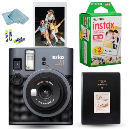 Instax Mini 41 + Instax Mini Instant Film - 20 Sheets + Photo Album - 64 Pockets + Microfiber Cleaning Cloth