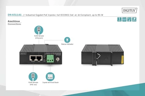 Gigabit Ethernet PoE Injector - 85W IEEE802.3af IEEE802.3at IEEE802.3bt 10/100/1000 Mbps