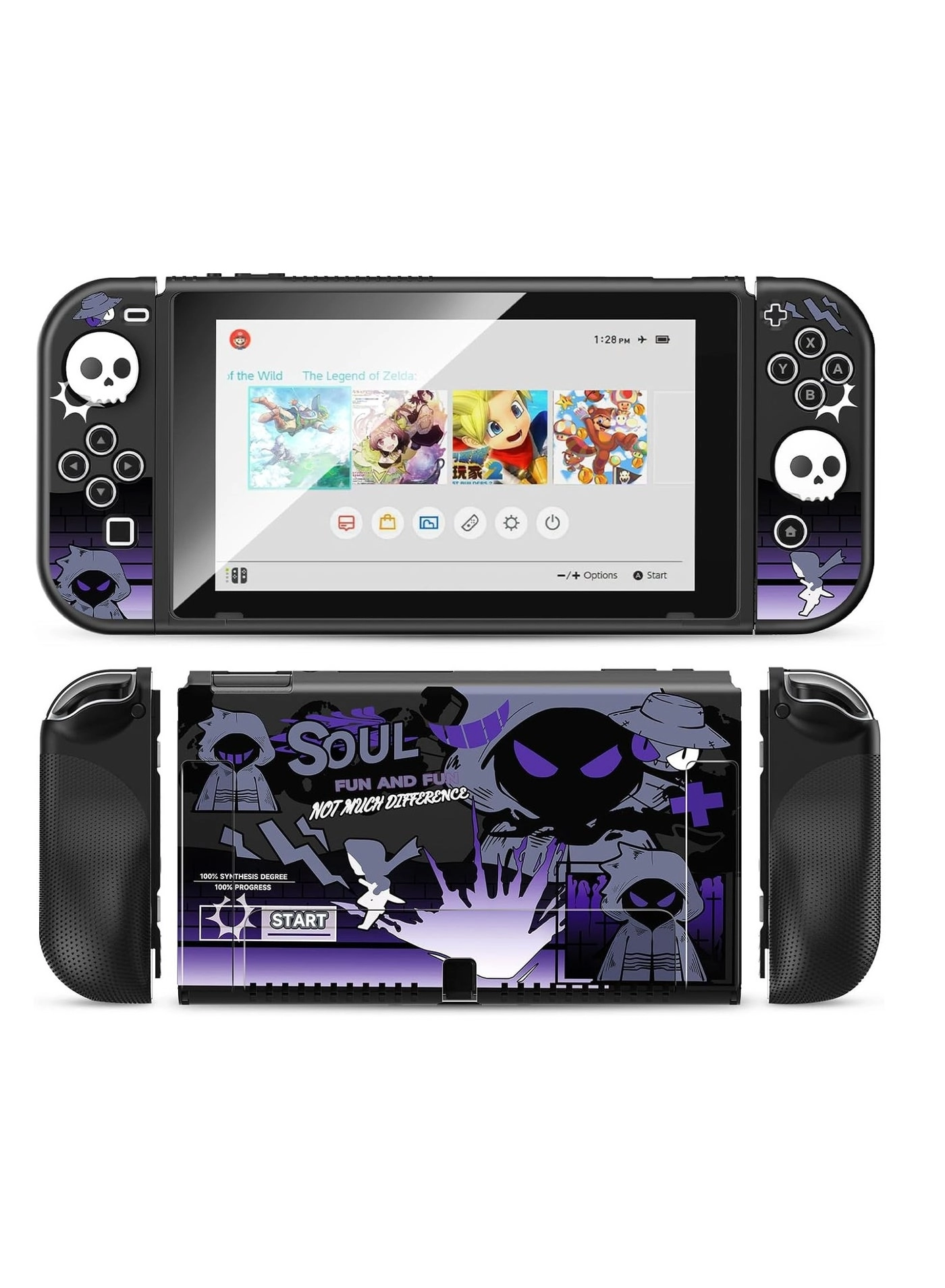 SYOSI Nintendo Switch OLED Case - Ergonomic Comfort Grip TPU 2x Skull Joystick Caps