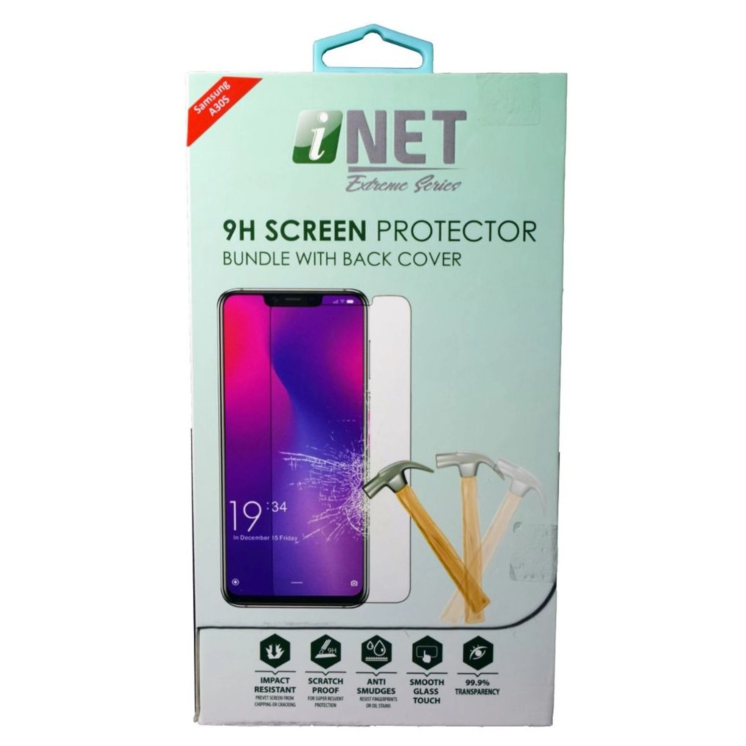 Inet Clear Tempered Glass Screen Protector + Back Protector for Samsung A30s