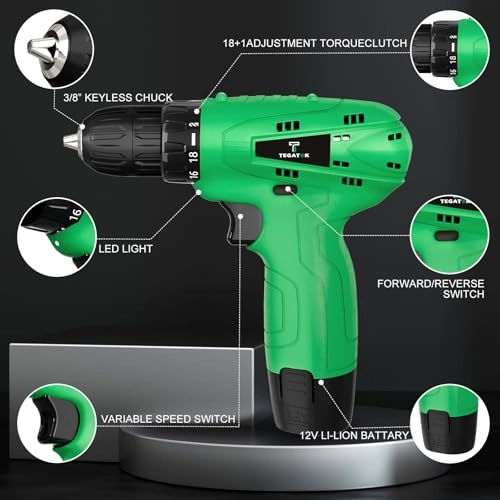 Cordless Drill Set - 1500 Milliamp Hours 12 Volts
