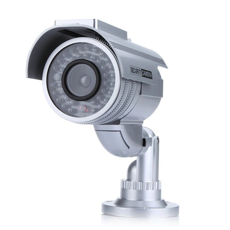 Dummy Security Camera - Solar Powered IR Red LED Light Silver