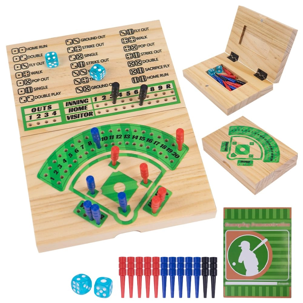 Extguds Wooden Baseball Board Game - 5.7 * 7.87” Travel Size Wood