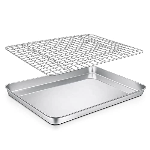 P&P CHEF Baking Pan - 12.5 Inch Stainless Steel + Cooling Rack - 11.6 Inch