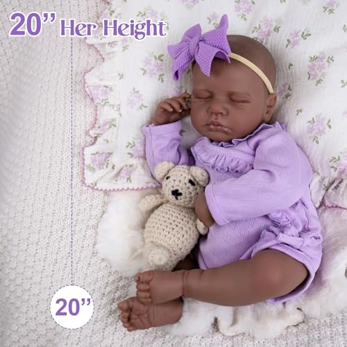 Reborn Baby Doll - 20 inch Vinyl Soft Cloth Body Black Ages 3+