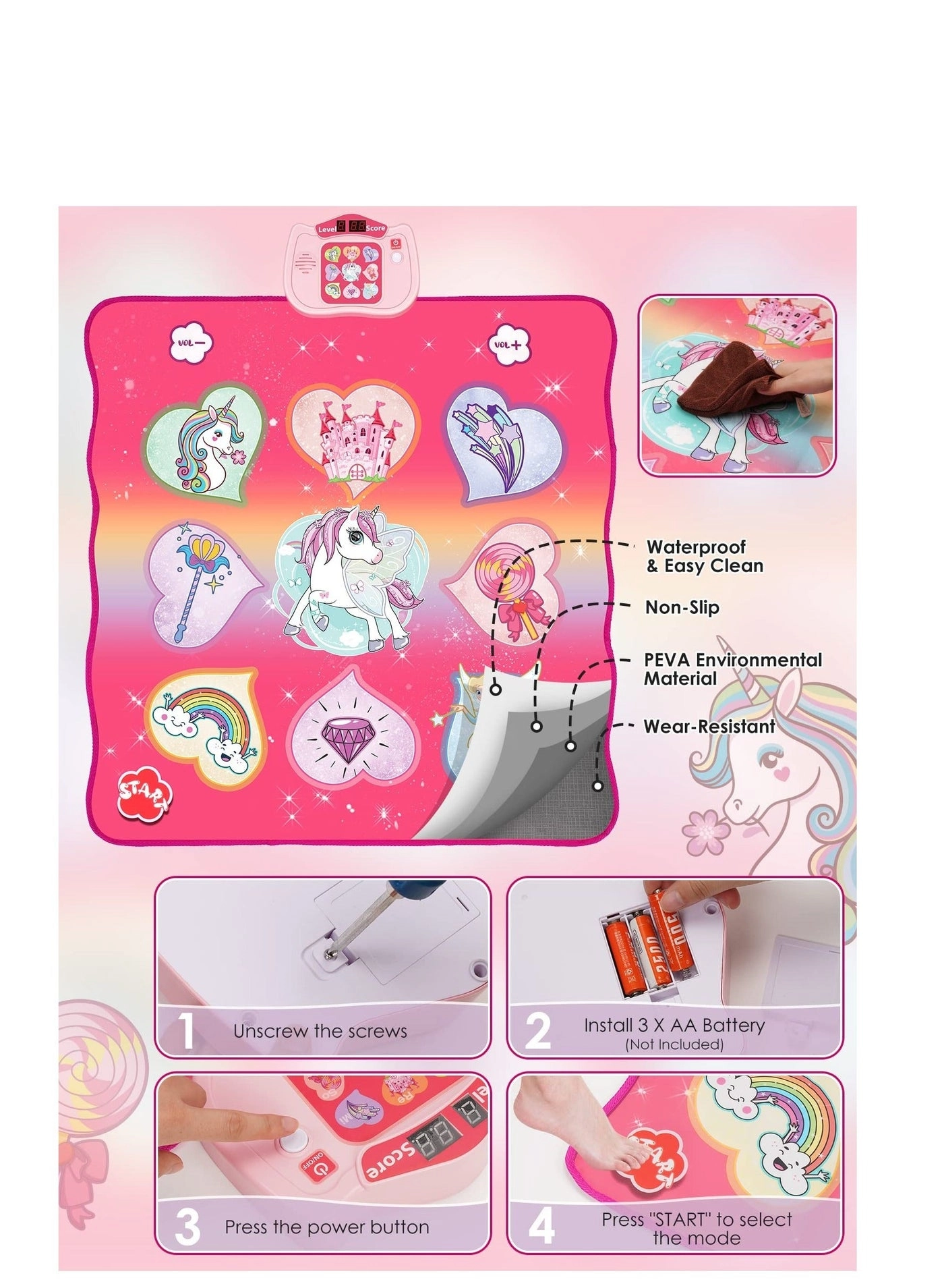 Unicorn Dance Mat - 8 Built-in Songs 3 -6+ Year Old