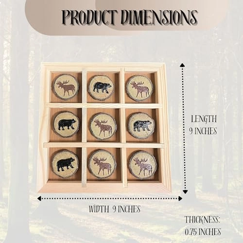 Tic Tac Toe - Rustic Wood Cut Log Bear and Moose Prints