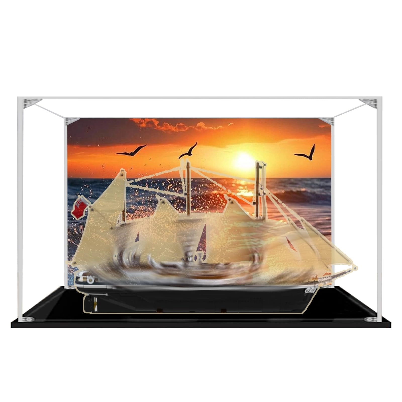 Acrylic Display Box for Lego 10335 Endurance Expedition Ship - 86x31x51 cm Dustproof Painted Background