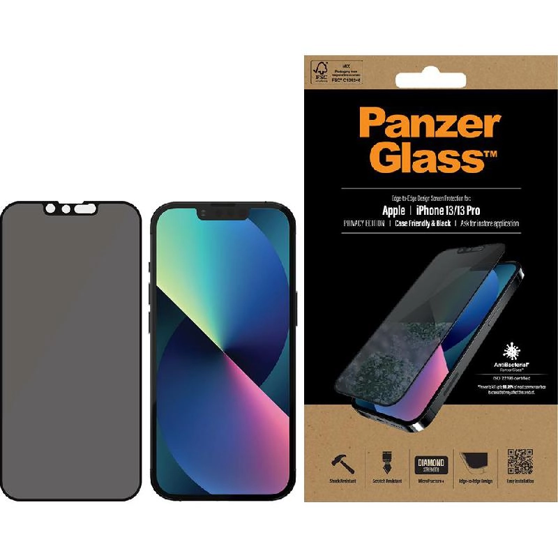 Privacy Anti-Bacterial Tempered Glass Screen Protector for iPhone 13/iPhone 13 Pro
