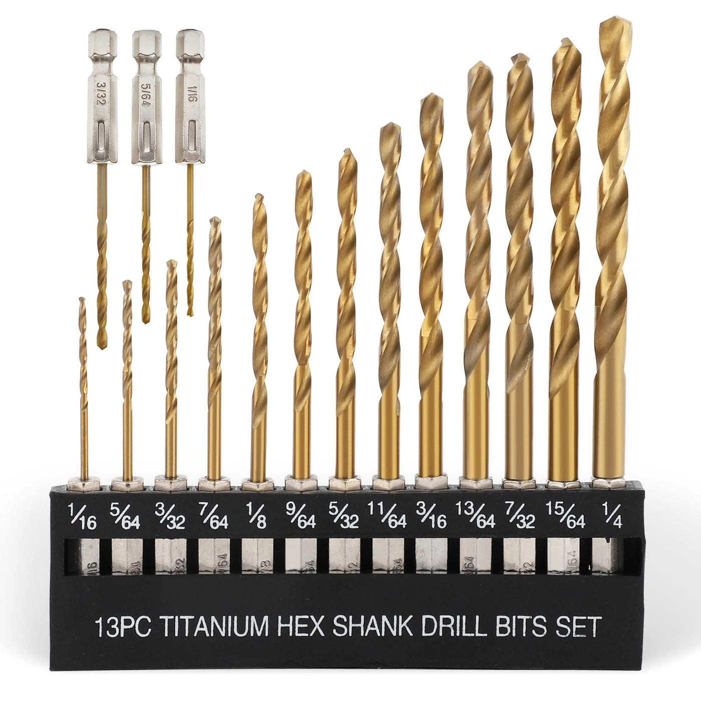 Titanium Twist Drill Bit Set - Titanium 16 Pcs 1/16"-1/4"