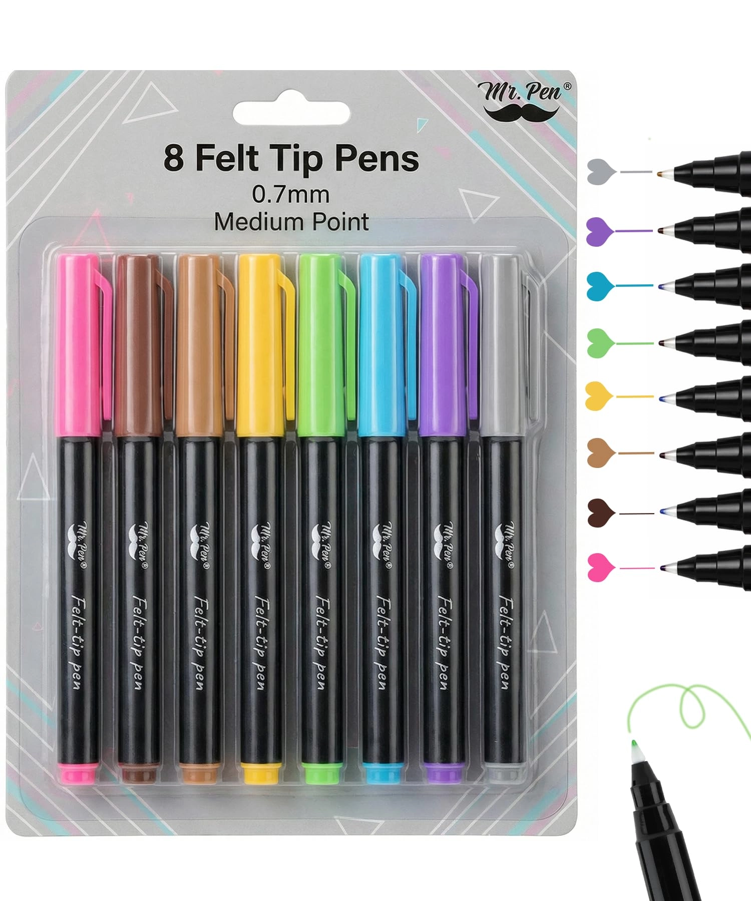 Felt Tip Pens - 8 Pack Multicolor 0.7mm