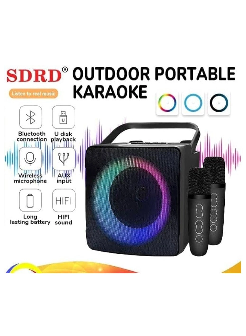 SD-508 - Mini Karaoke Bluetooth Speaker LED Lights Built-In Microphone