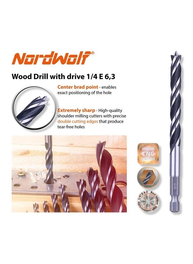 Brad Point Wood Drill Bit Set - High carbon steel 12-Piece 1/8" to 1/2"