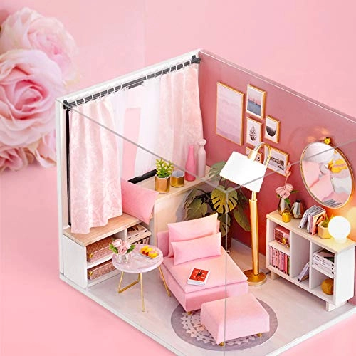 DIY Miniature Dollhouse Kit - 3D Pink LED Lights