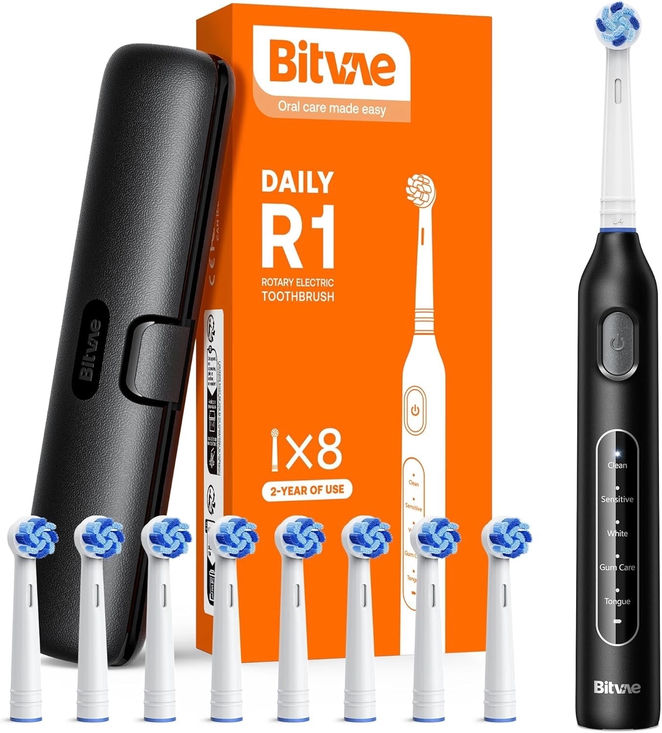 Bitvae R1 - Rotating Electric Toothbrush 8 Brush Heads Pink