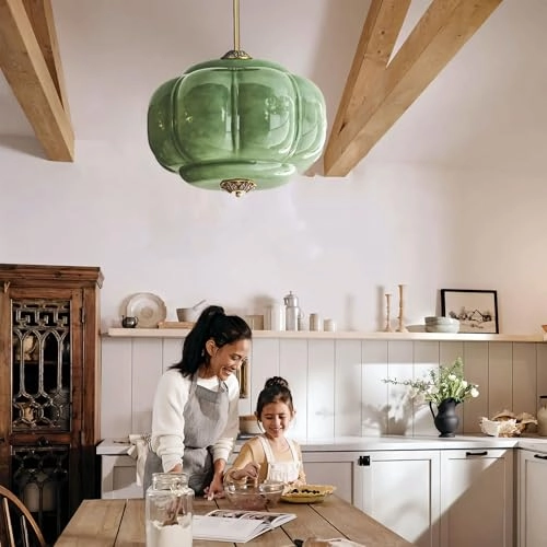 Antique Black Milk Glass Ceiling Light Fixture - 9.8 Inch Green