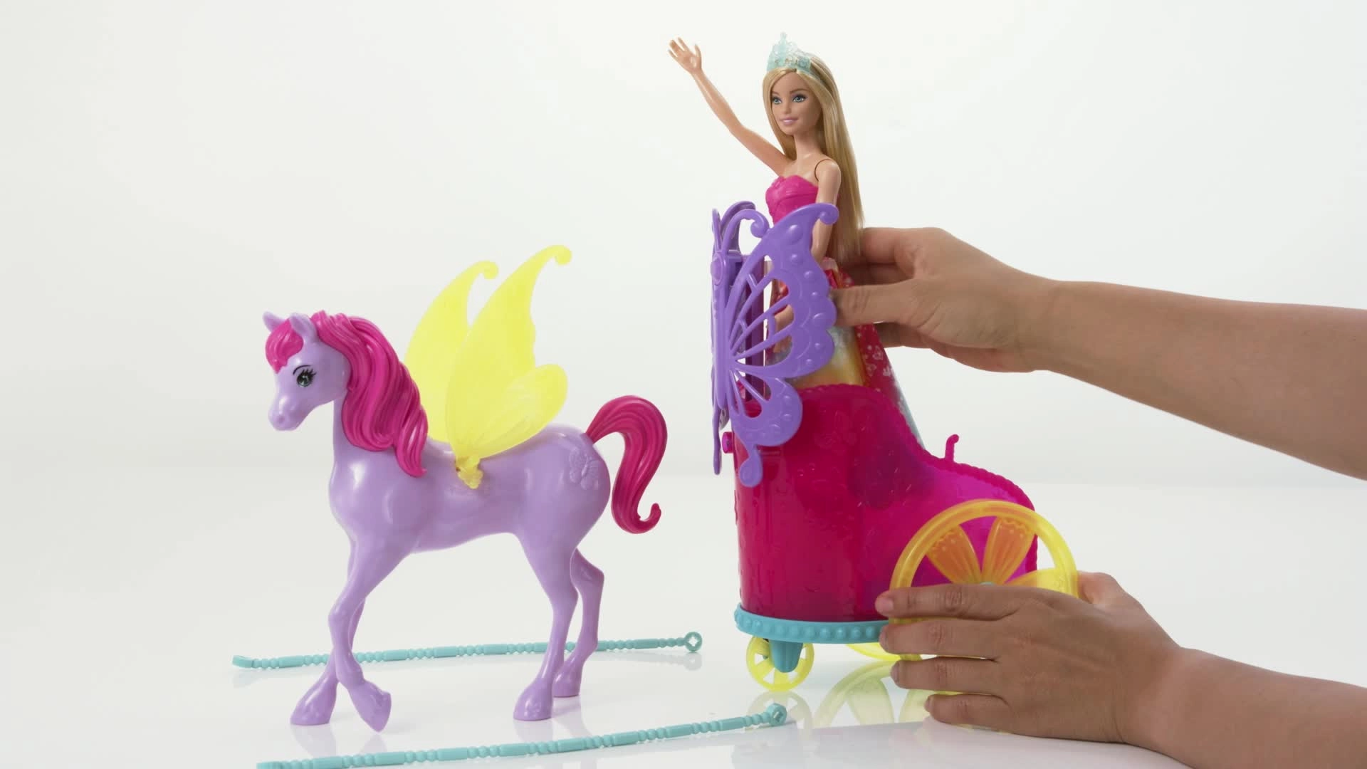 Barbie Dreamtopia Princess Doll - 11.5-in Blonde + Fantasy Horse - Translucent Yellow Wings + Chariot - Vibrant Pink