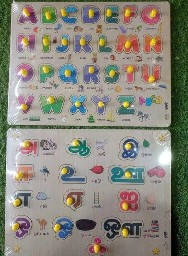 Woodlebee Tamil Vowels + English Alphabet Wooden Letter Puzzle Board