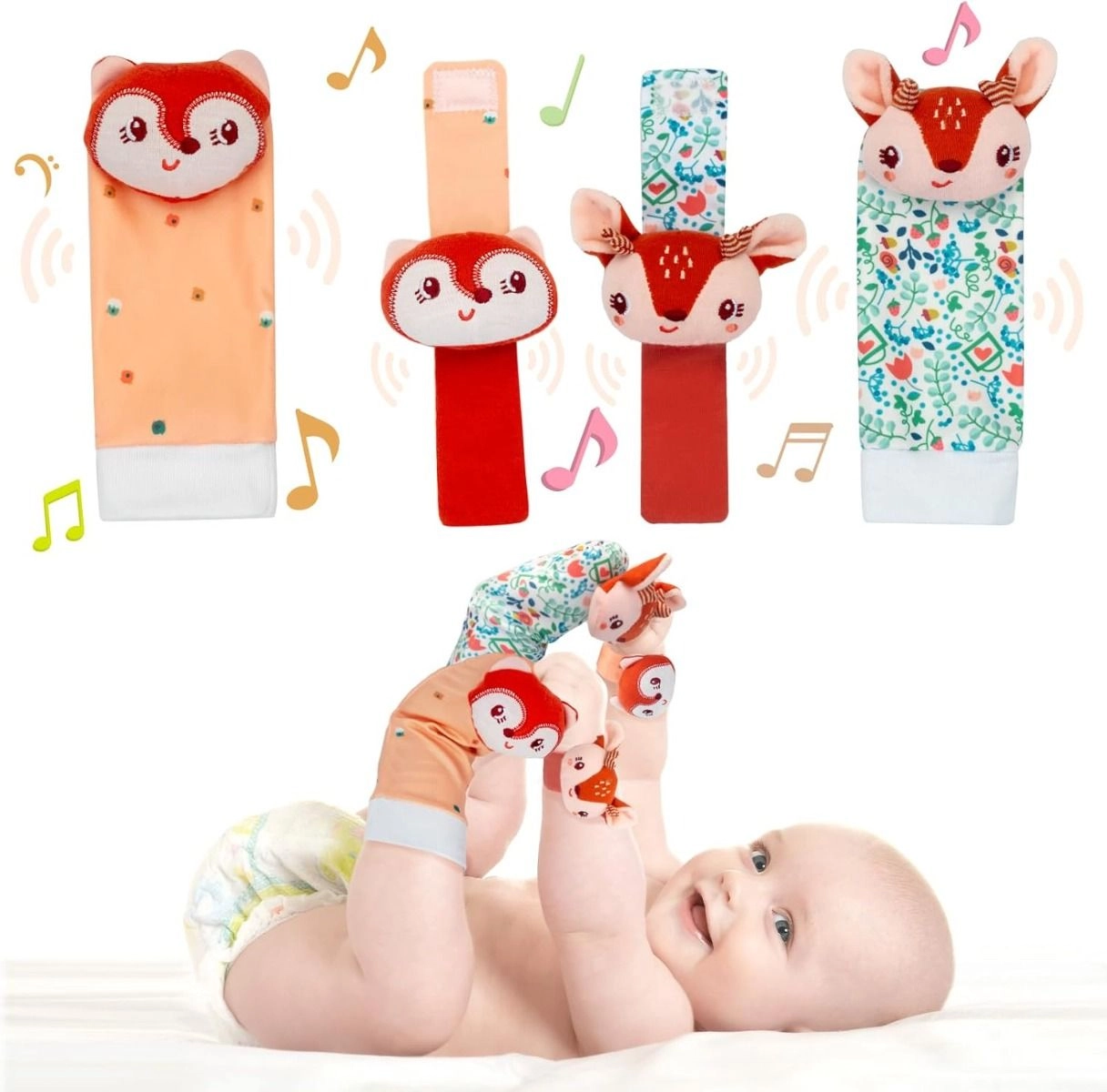 Wrist Rattle & Foot Finder Socks - 1+ Animal designs