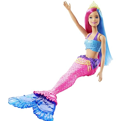 Barbie Dreamtopia Mermaid Doll - 12-inch Pink and Blue Hair Tiara Ages 3+