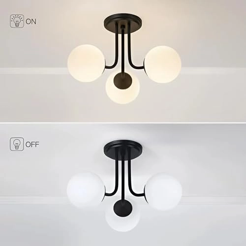 Modern Metal Ceiling Light Hanging Lamp - 3 Light Glass White Globes Golden