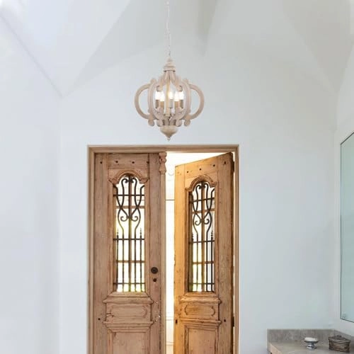 Vintage Wooden Bedroom Chandelier - Dimmable