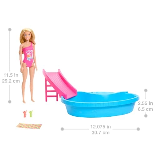 Barbie Doll and Pool Playset - Blonde Pink Swimsuit Ages 3+