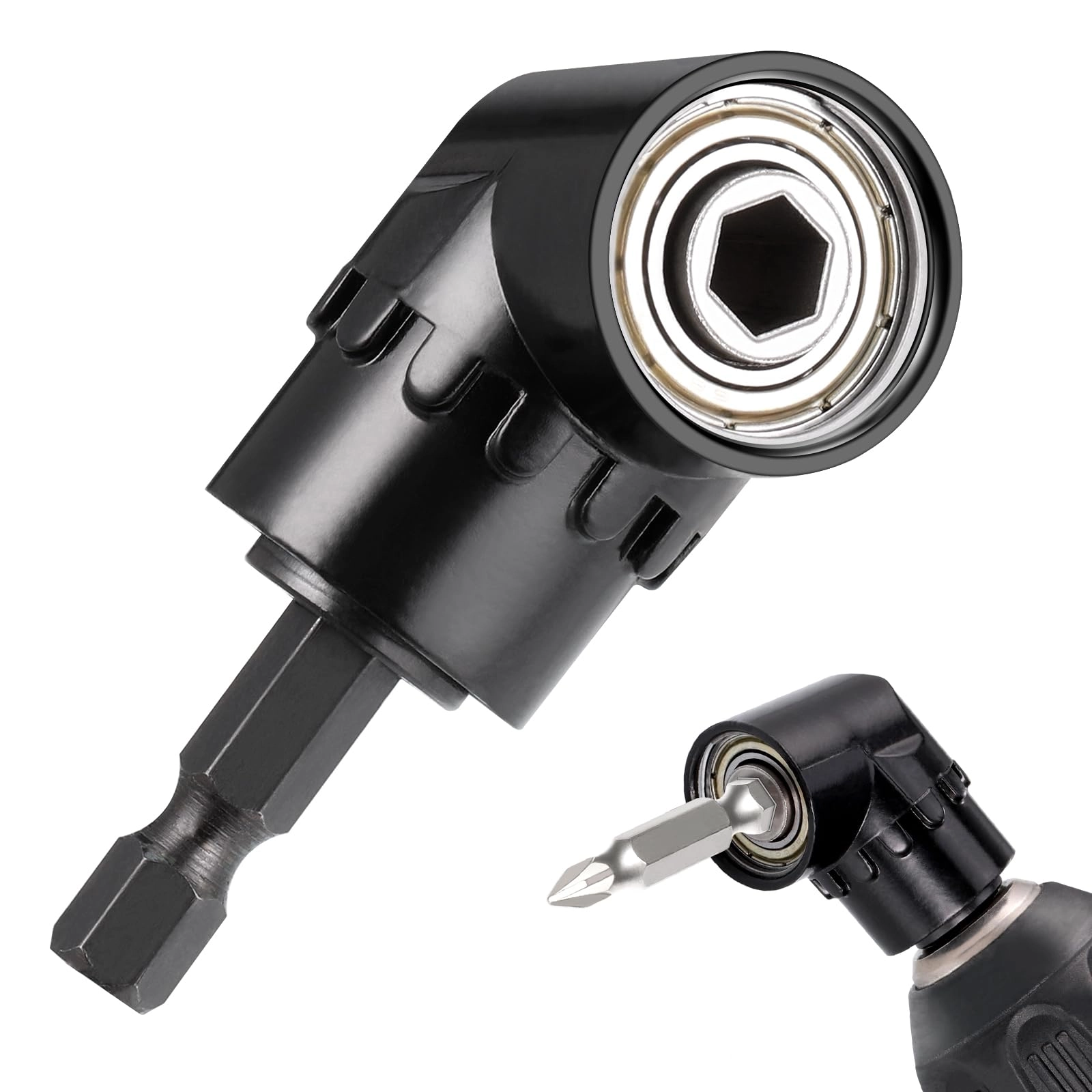 JIZZU Right Angle Drill Attachment - 105° 1/4-inch Hex Black