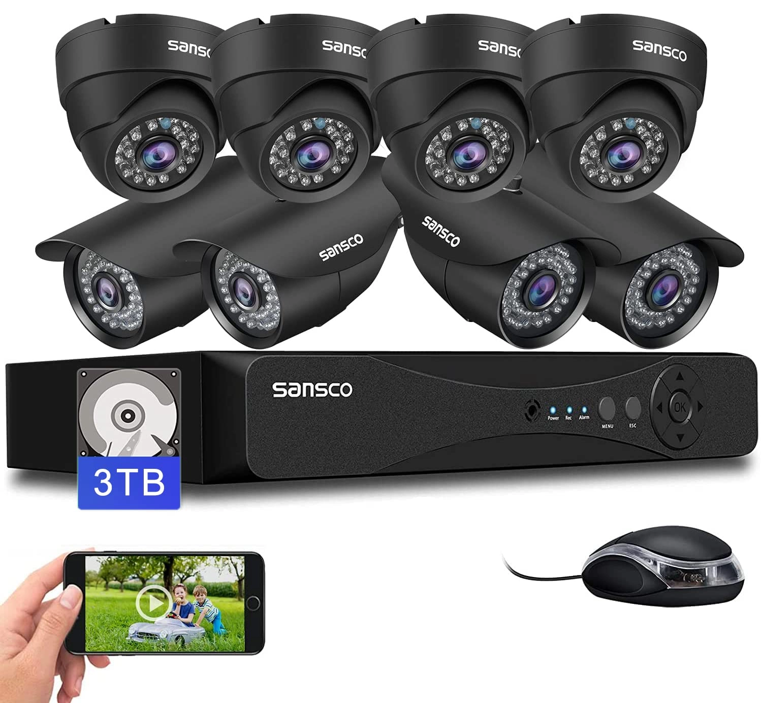 SANSCO DVR - 8 Channel + Hard Drive - 3TB + Camera - 5MP