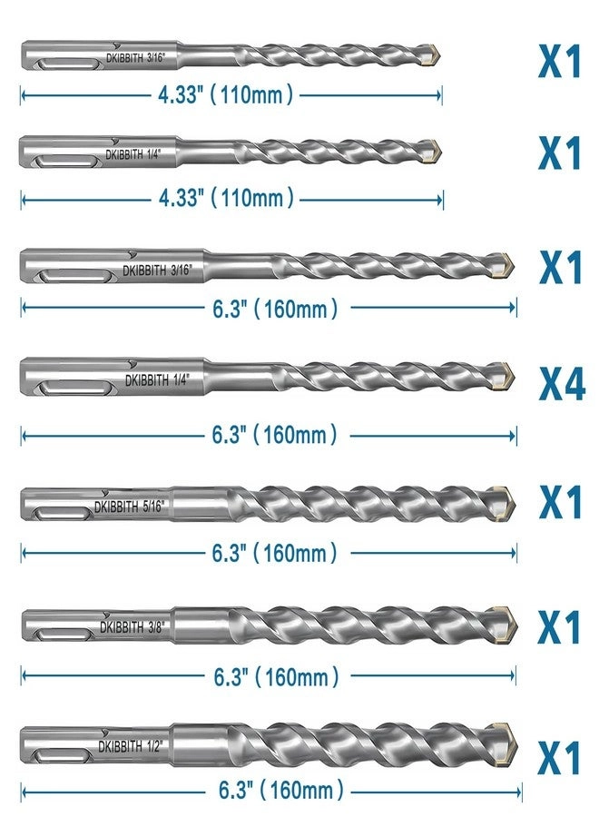SDS Plus Drill Bits - YG8 Tungsten carbide 10-Piece 3/16" 1/4" 5/16" 3/8" 1/2"