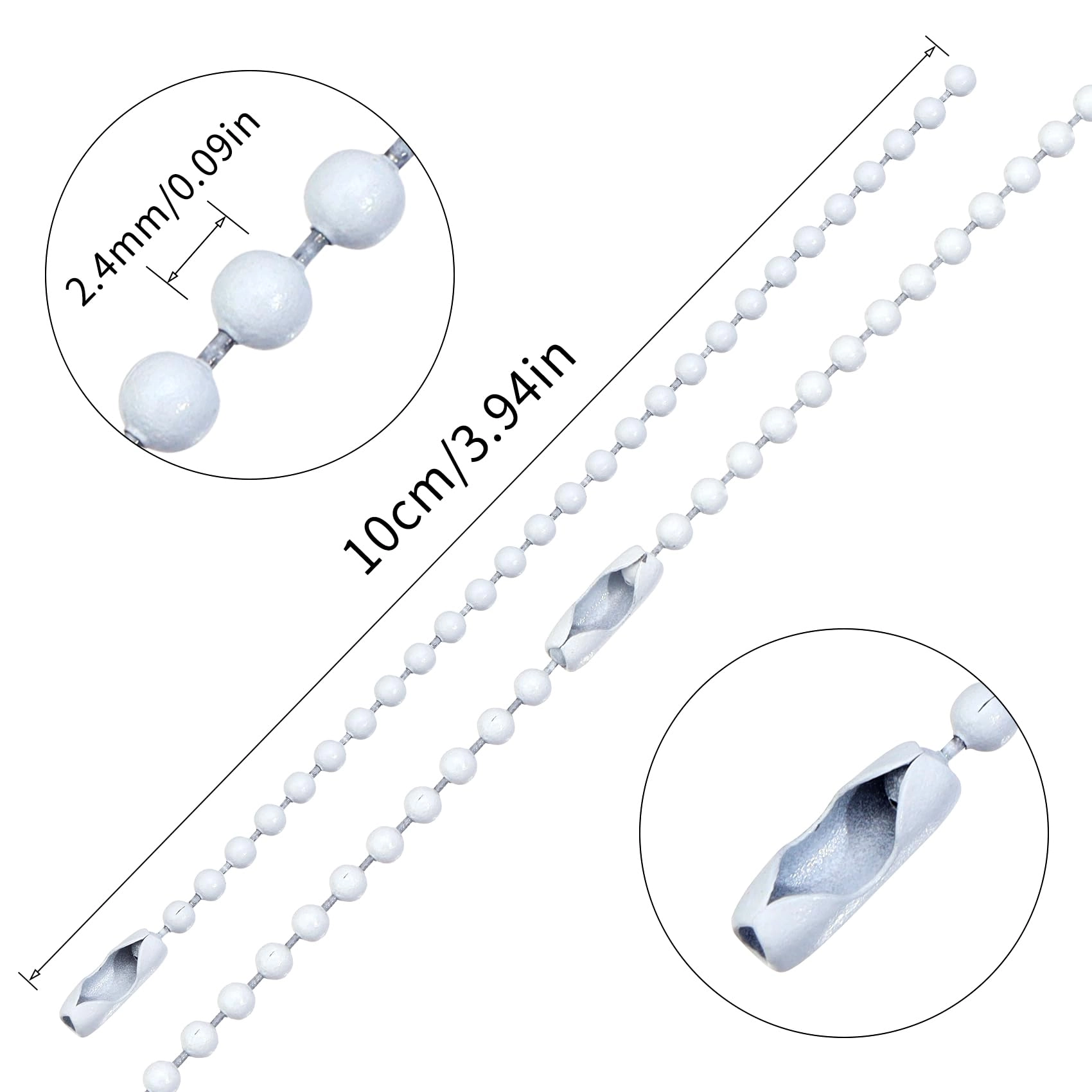 100Pcs Ball Beads Chain - 4 Inch White