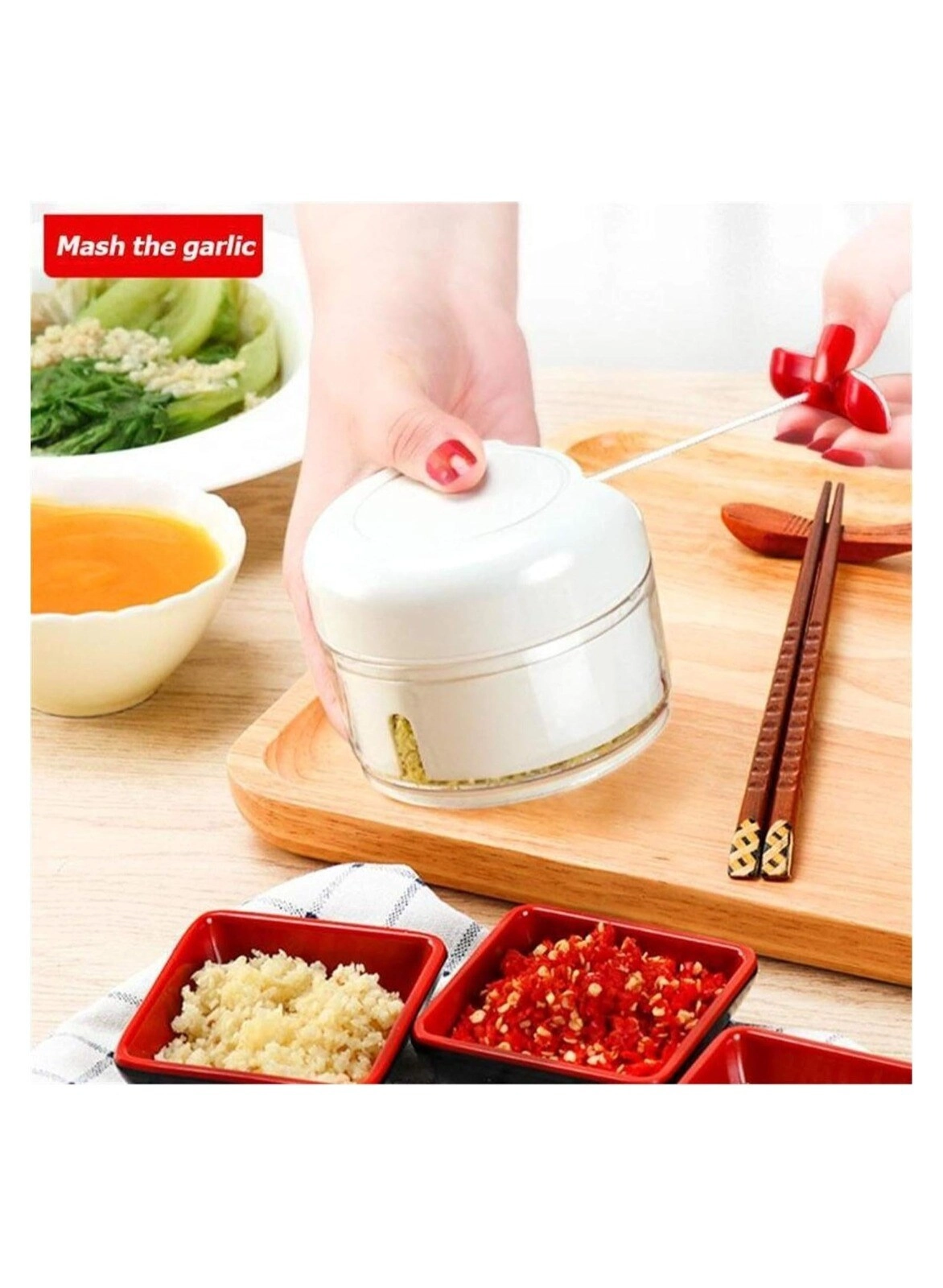 Manual Food Chopper - Handheld Pull Compact