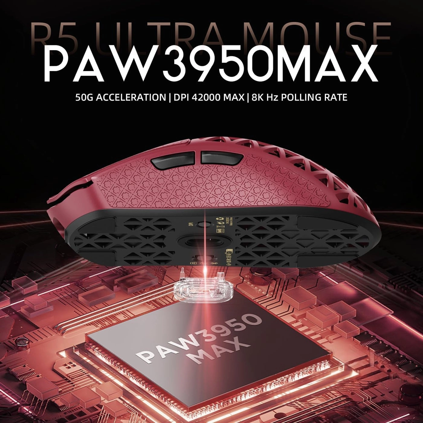 R5Ultra 8K Carbon Fiber Gaming Mouse - 2.4G Wireless Bluetooth USB