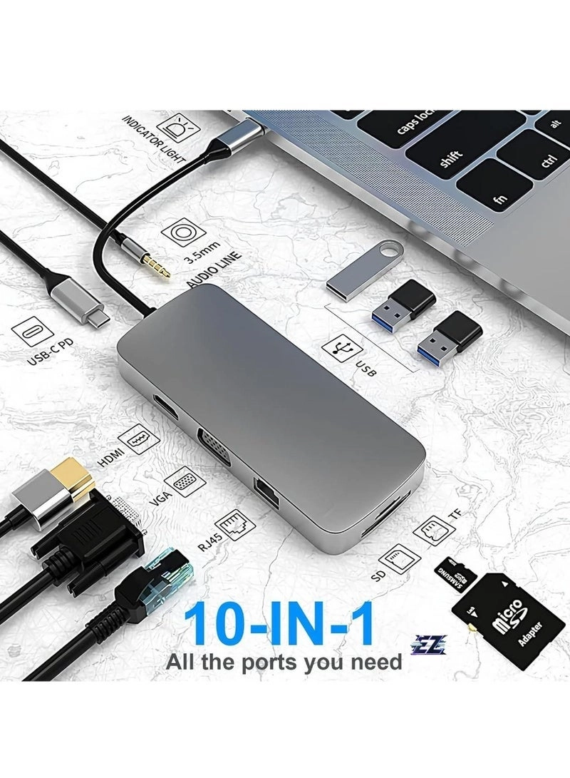 USB C Hub - 10-in-1 4K HDMI Ethernet