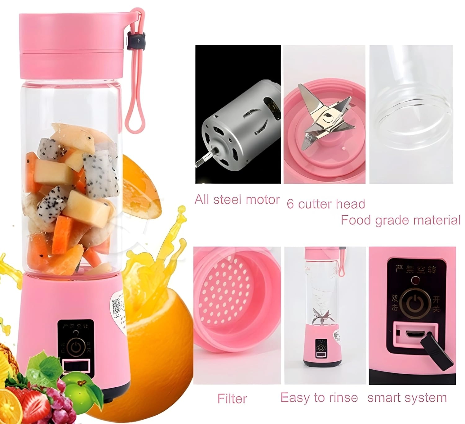 Mini Portable Blender - 6 Blade USB Rechargeable