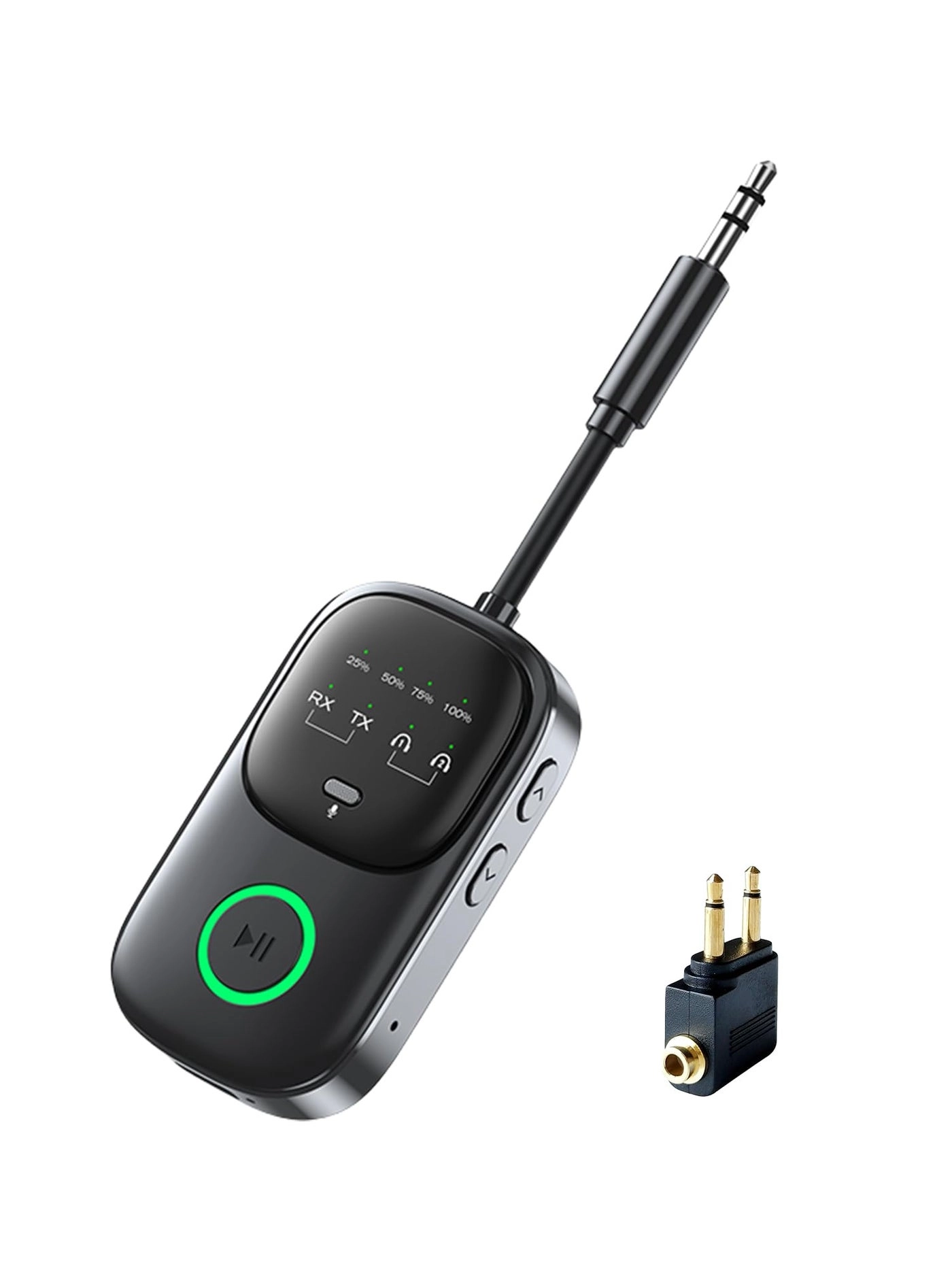 GMCELL Bluetooth Transmitter Receiver Aux Adapter - Connects 2 Headphones Airplane TV Car Audio