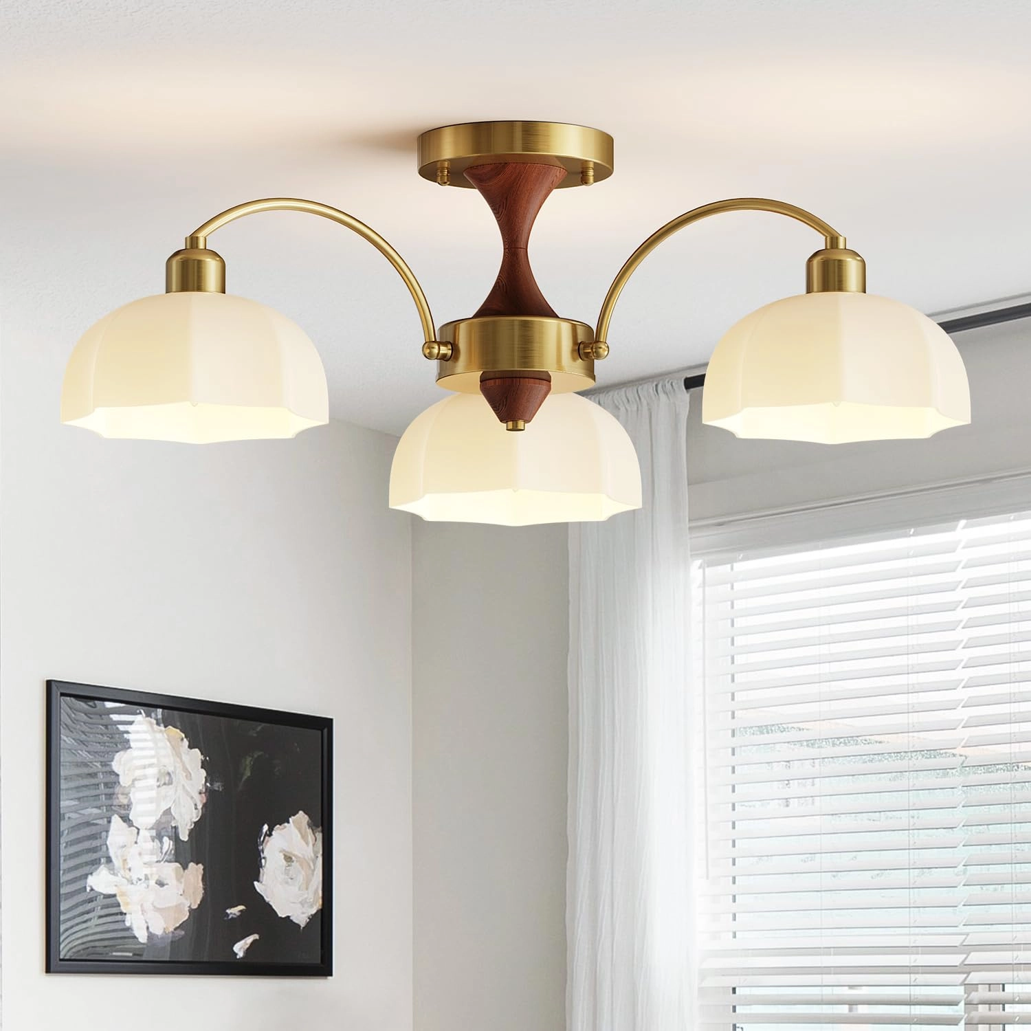 Milk Glass Chandelier - 3- Light Black
