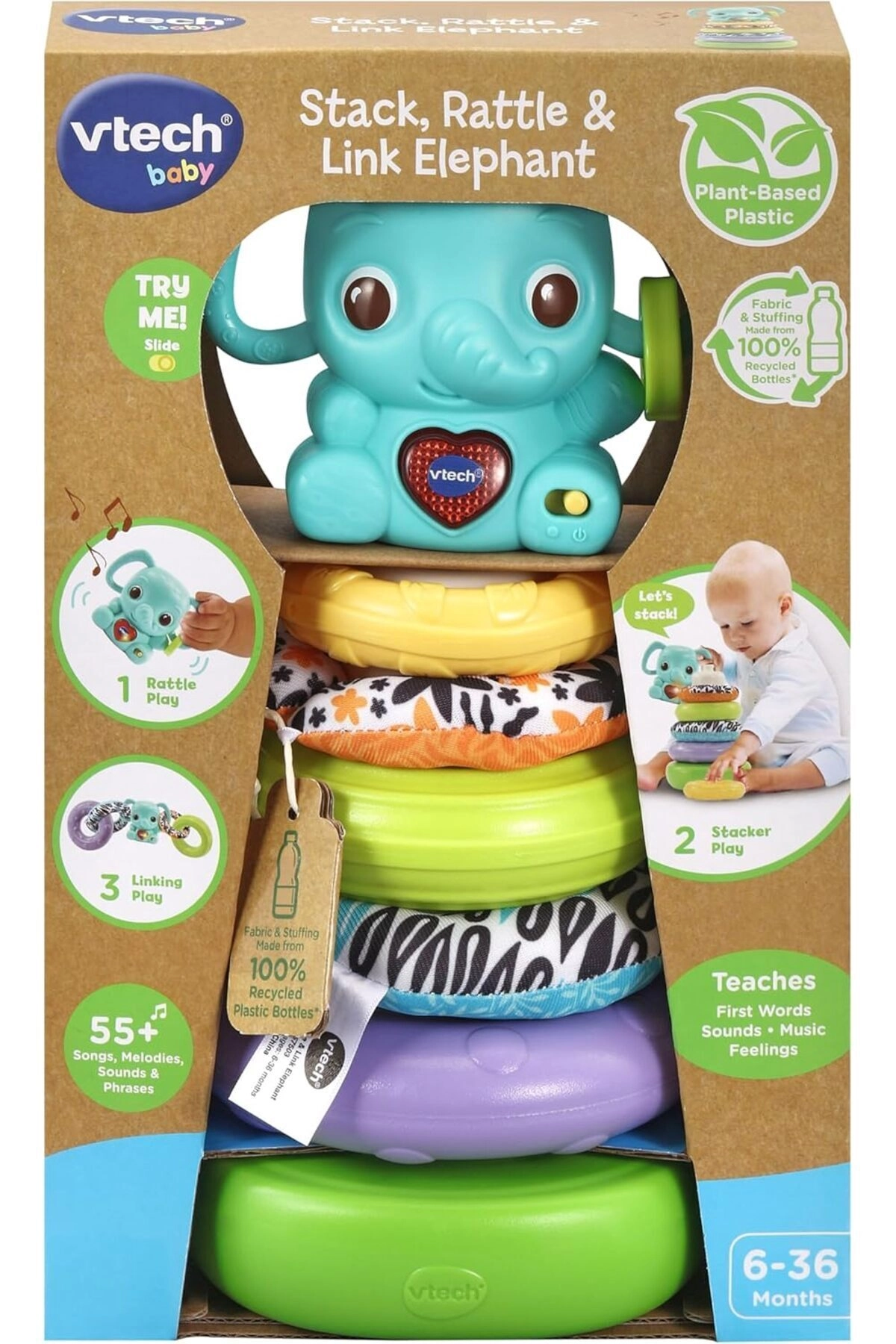 COLOR LAND CHILDRENS TOYS CENTER LLC Stack, Rattle & Link Elephant - 1 Piece