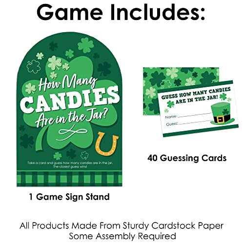Shamrock St. Patrick's Day Candy Guessing Game - 12 years and up 1 sign with a built-in stand and 40 guessing cards