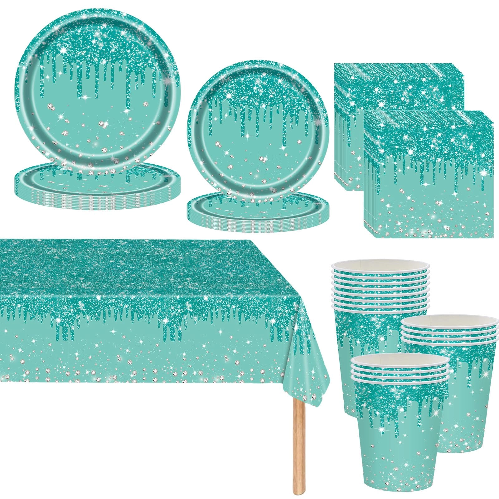 Shiny Glitter Diamond Party Tableware - 81pcs Birthday, Baby Shower Party