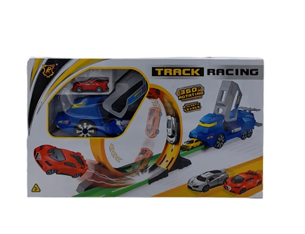 Loop Track With Launcher And Car - 360 Degrees Rotating 2 Elastic Levels