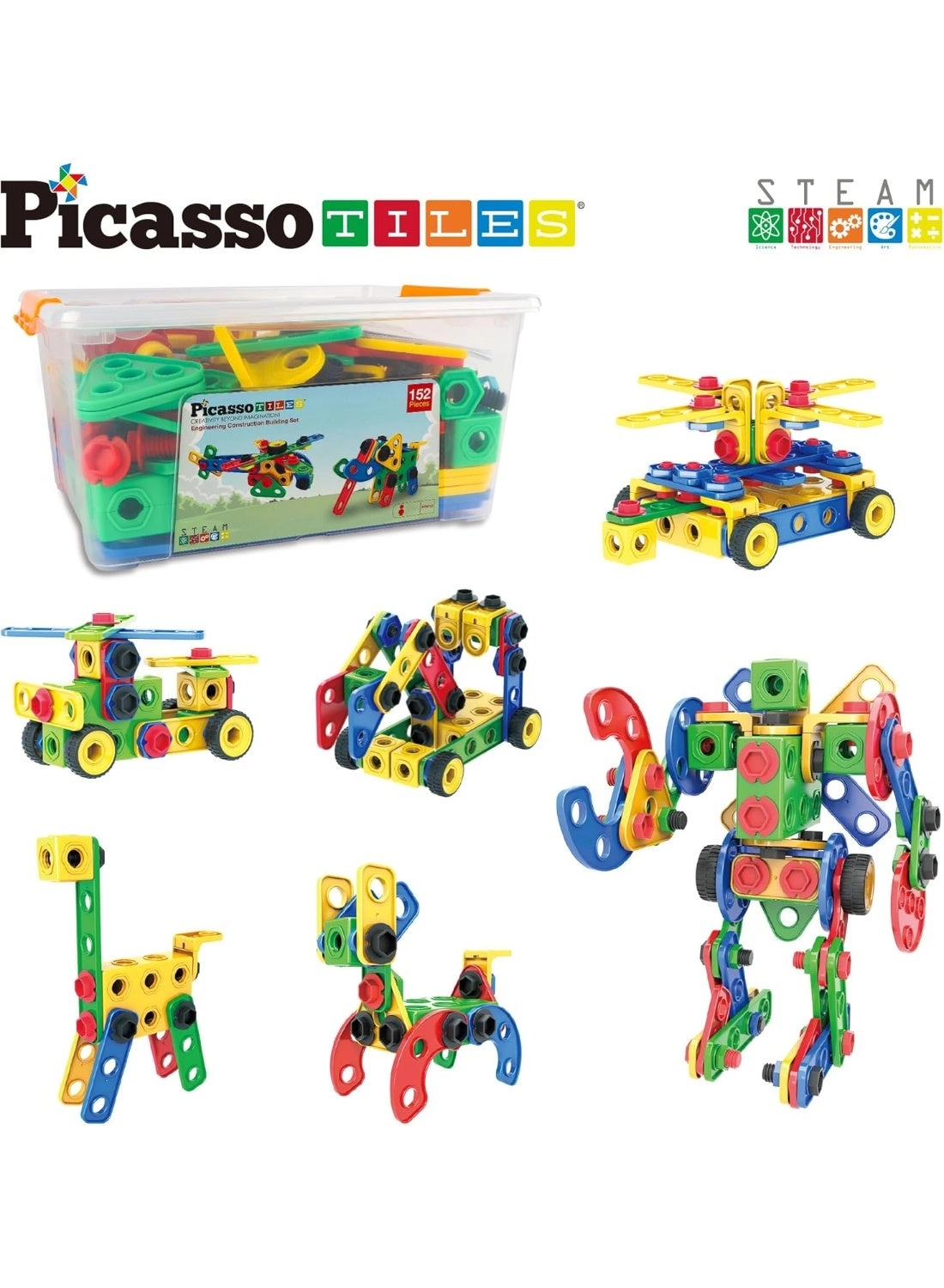 PicassoTiles Engineering Construction Building Set - 152 pcs