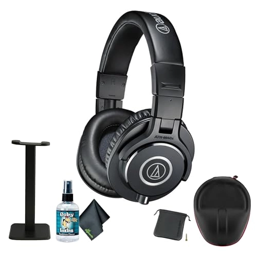 ATH-M40x Wired Headphone + Headphone Sanitizer Spray + Microfiber Cleaning Cloth + Screw On Adapter + Carrying Pouch + Straight Cable + Coiled Cable