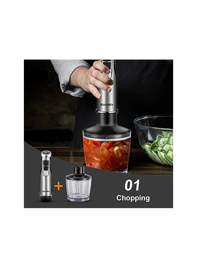 Immersion Hand Stick Blender Mixer - 4-in-1 includes chopper and smoothie cup stainless steel blades